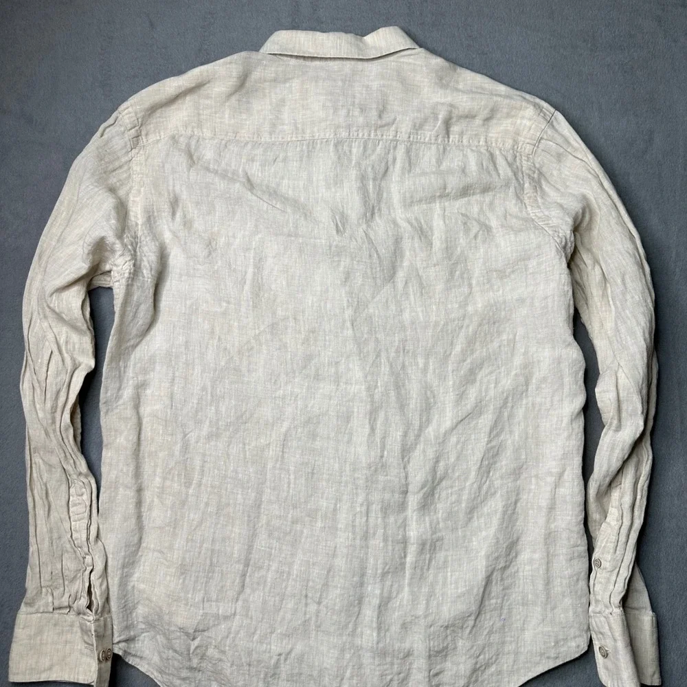 Joseph‎ Abboud Button Down Shirt Mens XL Beige 100% Linen Long Sleeve Pocket
